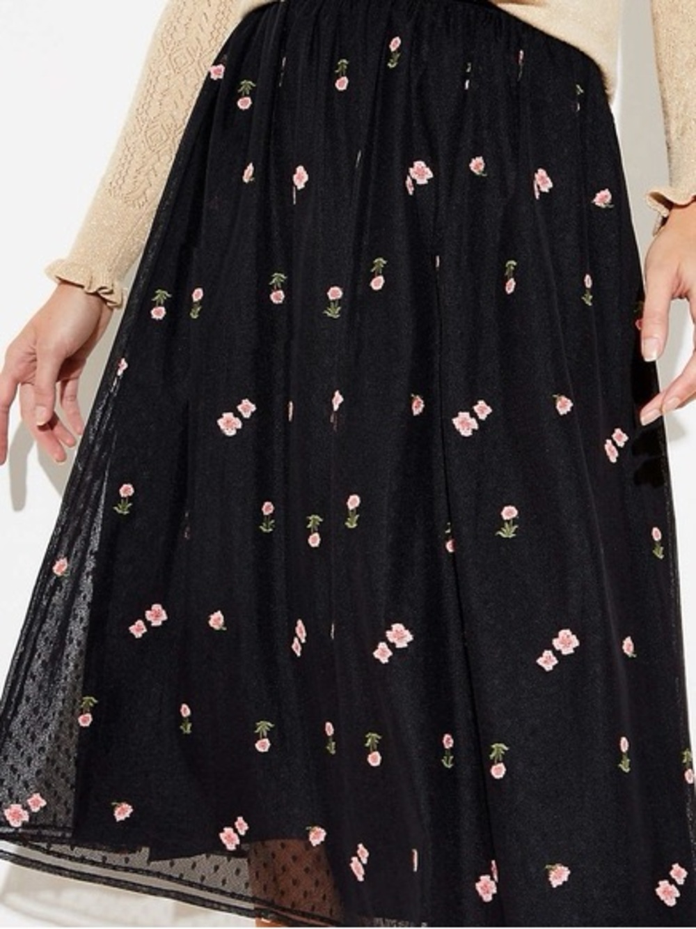 NEW LOFT Mesh Embroidered Polka Dot Midi Skirt Size 20